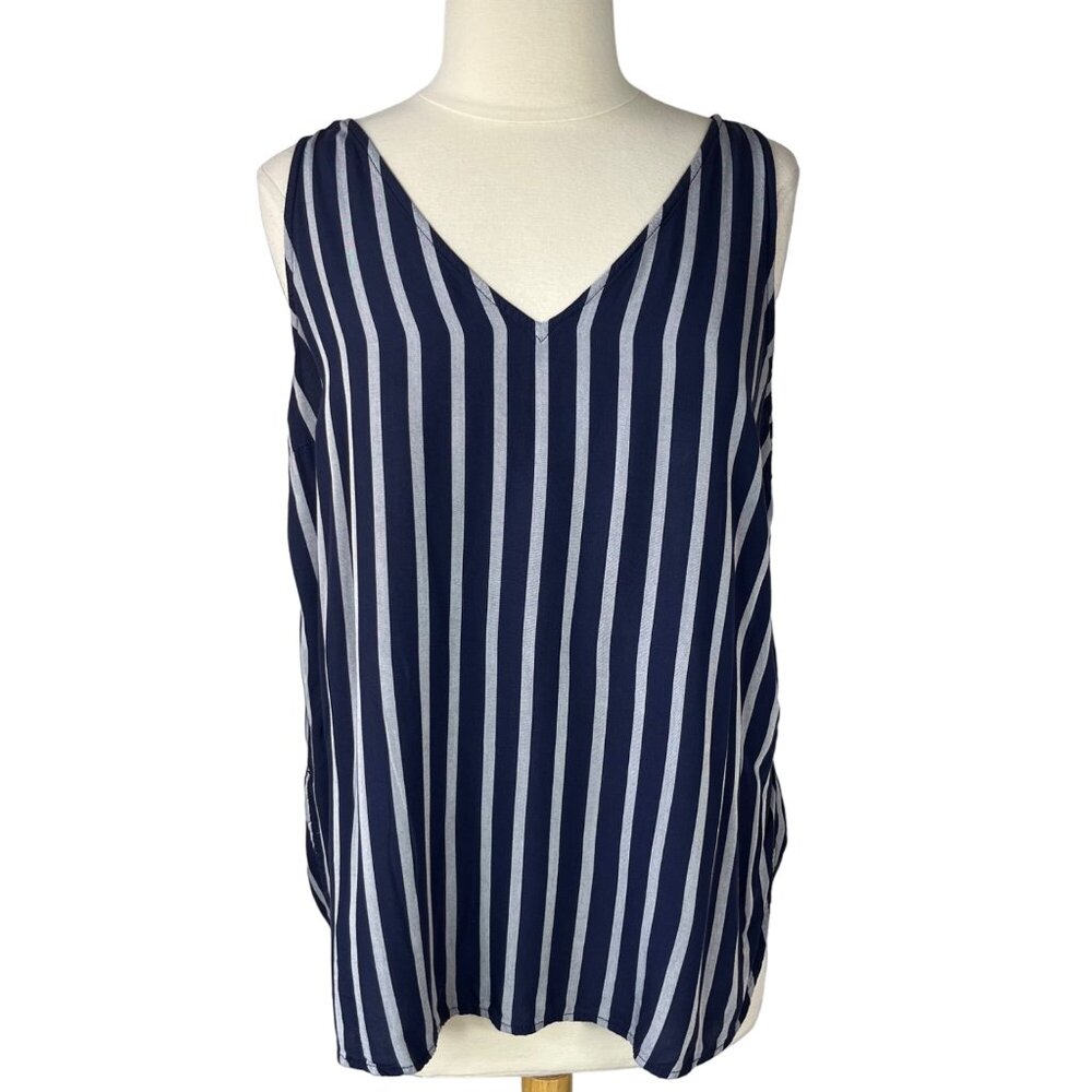Old Navy Sleeveless Blouse Womens Large Blue Stripe Double Vneck